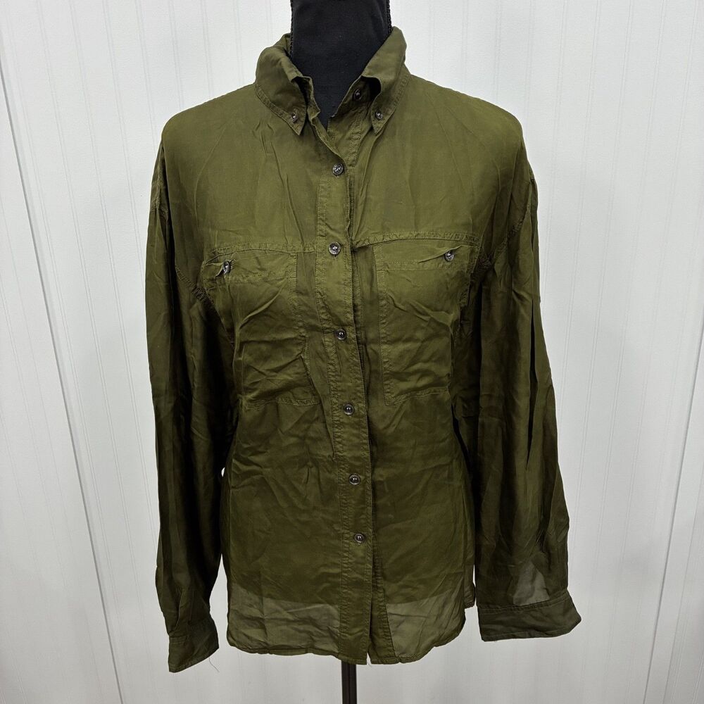 VTG Johnathan Martin Women's Medium Dark Green Silk Button-Front Blouse